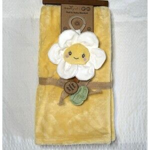 DREAMGRO Baby Soft Blanket and Crinkle Plush Flower Doll Set 30x40" Yellow NWT